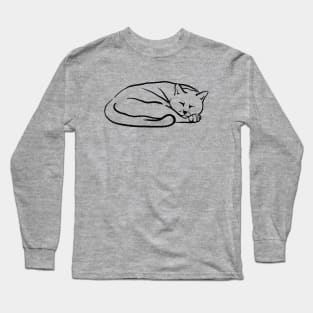 Line drawing of a sleeping cat Long Sleeve T-Shirt